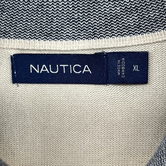 NAUTICA Sweater Mens XL Golf 1/4 Zip Mock Neck Pullover Jumper Cotton Beige - Picture 4 of 15